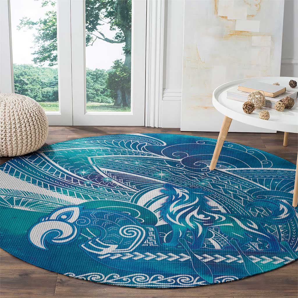 Kuri Dog Waka New Zealand Matariki Round Carpet Ocean Sharks Maori Tattoo LT14 - Polynesian Pride
