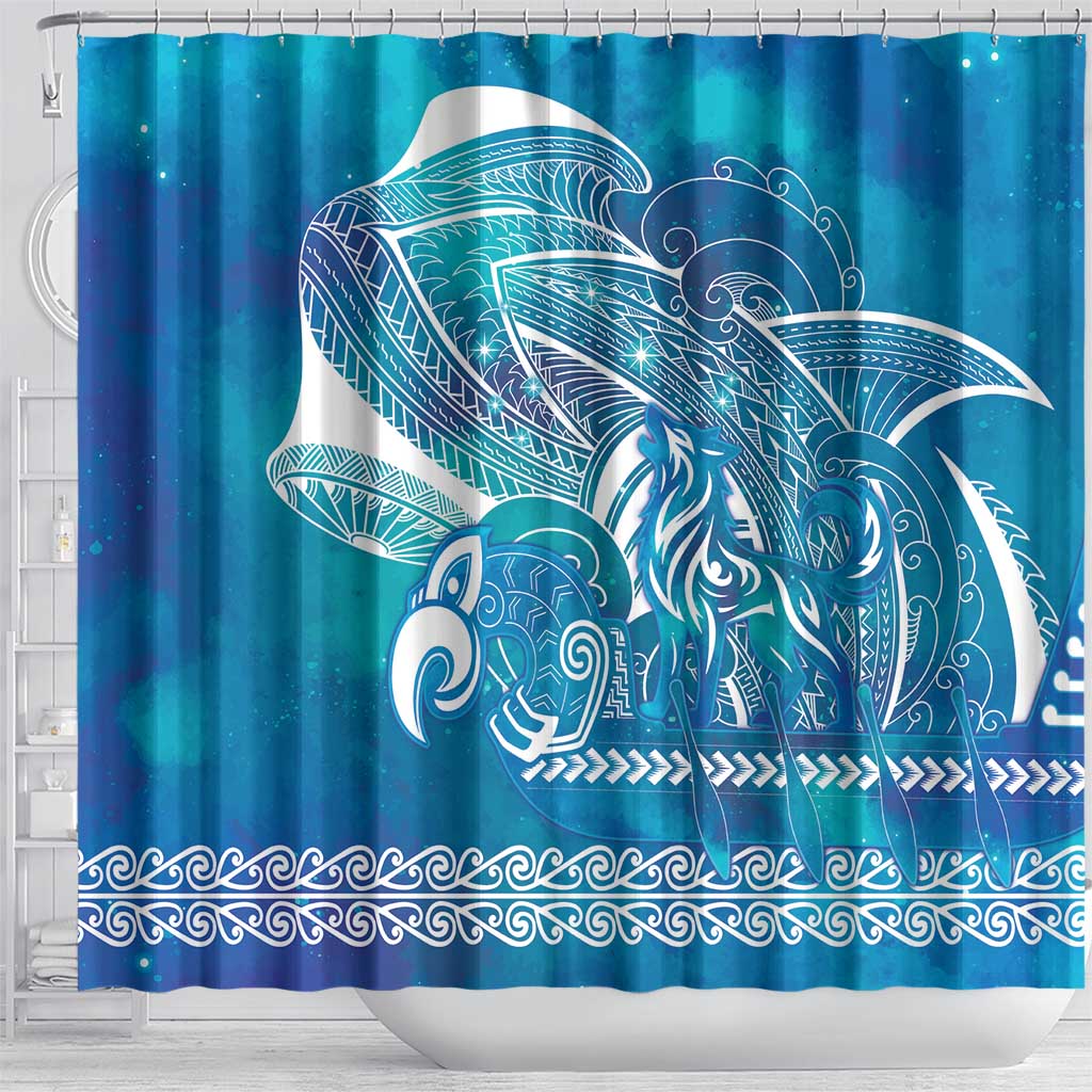Kuri Dog Waka New Zealand Matariki Shower Curtain Ocean Sharks Maori Tattoo