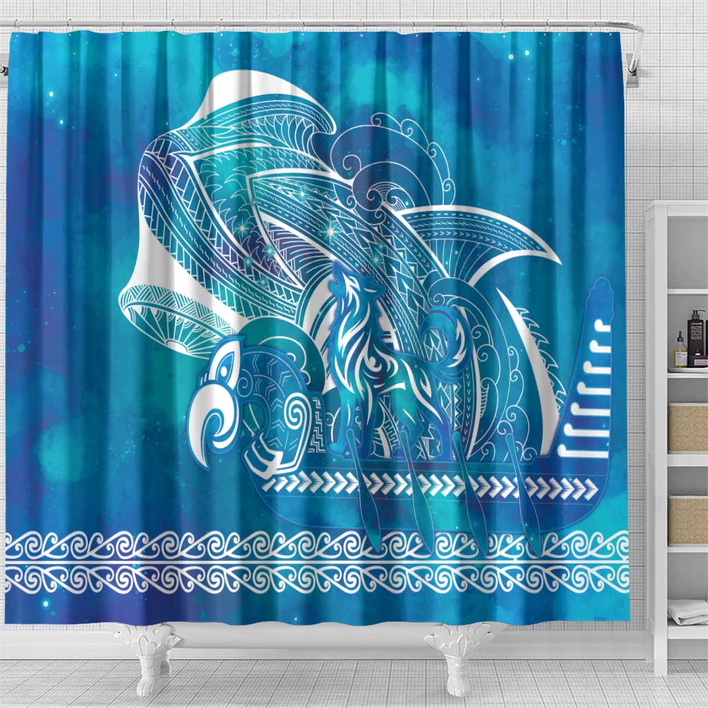 Kuri Dog Waka New Zealand Matariki Shower Curtain Ocean Sharks Maori Tattoo