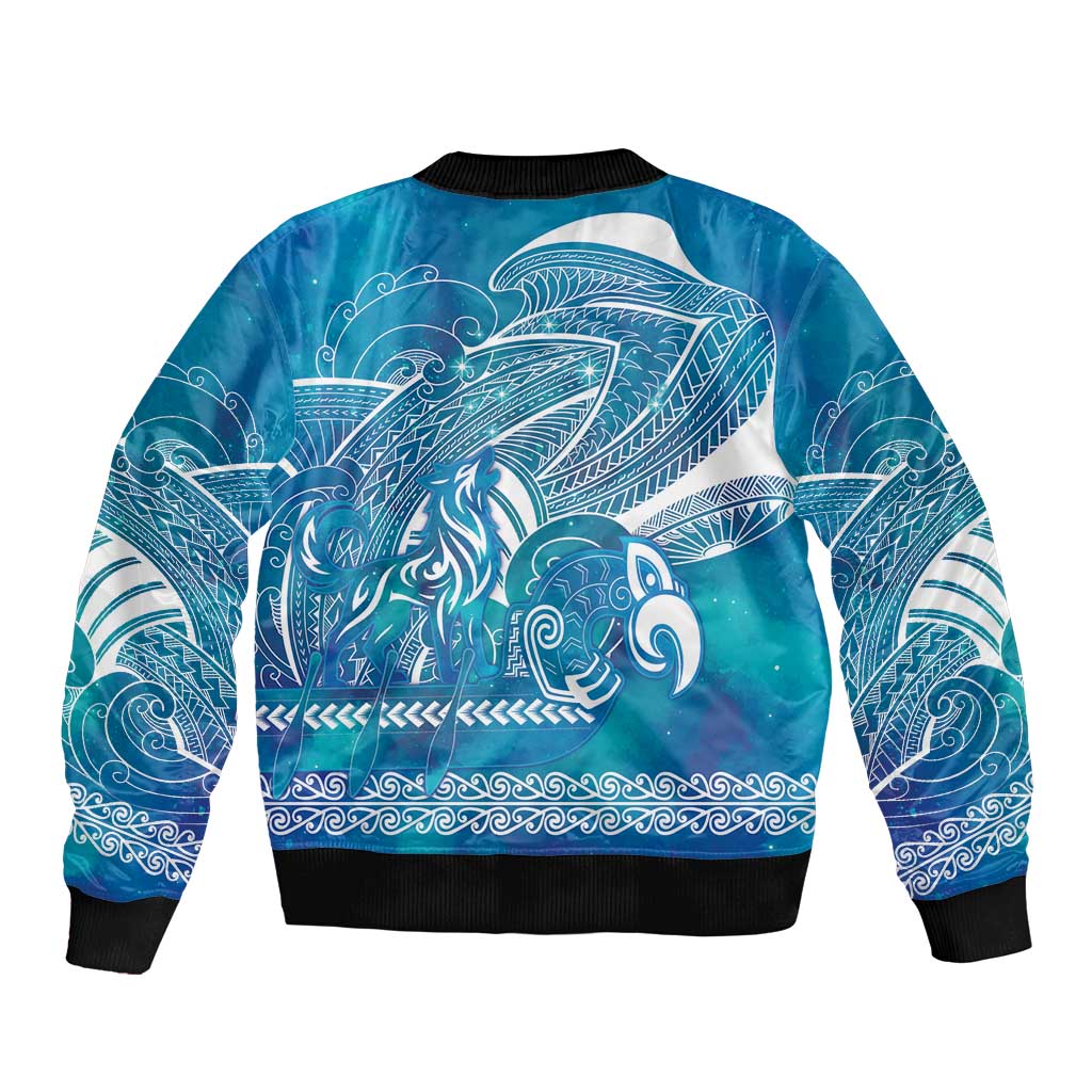 Kuri Dog Waka New Zealand Matariki Sleeve Zip Bomber Jacket Ocean Sharks Maori Tattoo LT14 - Polynesian Pride