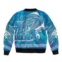Kuri Dog Waka New Zealand Matariki Sleeve Zip Bomber Jacket Ocean Sharks Maori Tattoo LT14 - Polynesian Pride