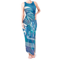 Kuri Dog Waka New Zealand Matariki Tank Maxi Dress Ocean Sharks Maori Tattoo LT14 Women Blue - Polynesian Pride