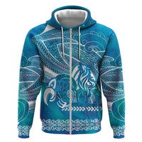 Kuri Dog Waka New Zealand Matariki Zip Hoodie Ocean Sharks Maori Tattoo LT14 Zip Hoodie Blue - Polynesian Pride