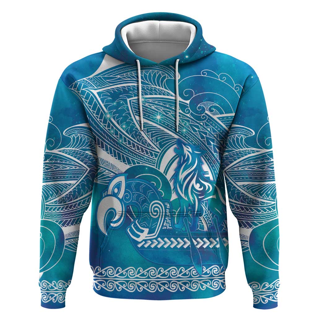Kuri Dog Waka New Zealand Matariki Zip Hoodie Ocean Sharks Maori Tattoo LT14 Pullover Hoodie Blue - Polynesian Pride