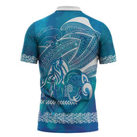 Kuri Dog Waka New Zealand Matariki Zipper Polo Shirt Ocean Sharks Maori Tattoo LT14 - Polynesian Pride