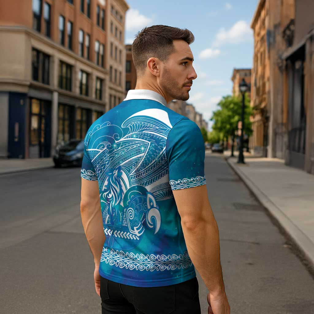Kuri Dog Waka New Zealand Matariki Zipper Polo Shirt Ocean Sharks Maori Tattoo LT14 - Polynesian Pride