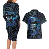 Tuna Eel New Zealand Matariki Couples Matching Long Sleeve Bodycon Dress and Hawaiian Shirt He Piko He Taniwha Maori Pattern