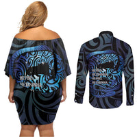Tuna Eel New Zealand Matariki Couples Matching Off Shoulder Short Dress and Long Sleeve Button Shirt He Piko He Taniwha Maori Pattern LT14 - Polynesian Pride
