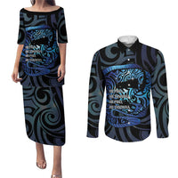 Tuna Eel New Zealand Matariki Couples Matching Puletasi and Long Sleeve Button Shirt He Piko He Taniwha Maori Pattern LT14 Purple - Polynesian Pride