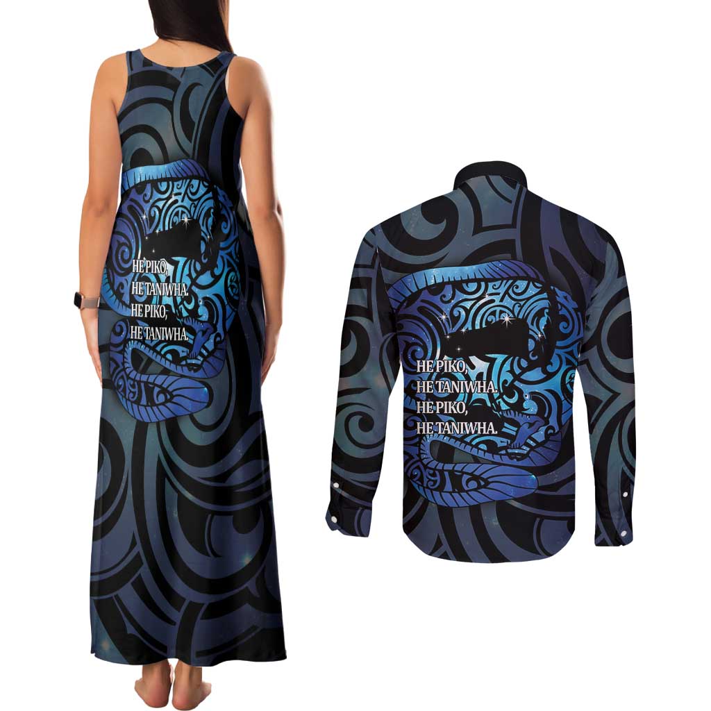 Tuna Eel New Zealand Matariki Couples Matching Tank Maxi Dress and Long Sleeve Button Shirt He Piko He Taniwha Maori Pattern LT14 - Polynesian Pride