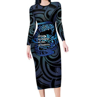 Tuna Eel New Zealand Matariki Family Matching Long Sleeve Bodycon Dress and Hawaiian Shirt He Piko He Taniwha Maori Pattern LT14 Mom's Dress Purple - Polynesian Pride