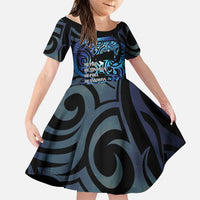Tuna Eel New Zealand Matariki Family Matching Off Shoulder Short Dress and Hawaiian Shirt He Piko He Taniwha Maori Pattern LT14 Daughter's Dress Purple - Polynesian Pride