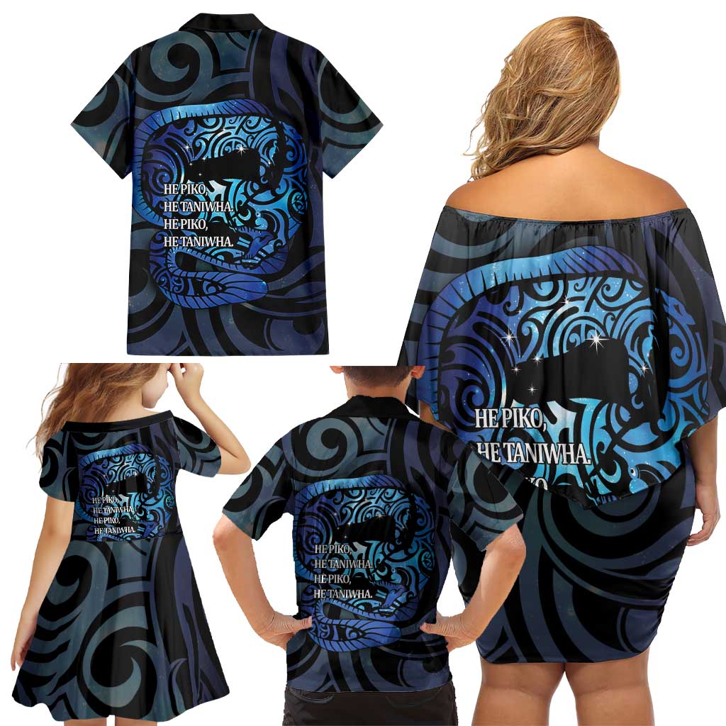 Tuna Eel New Zealand Matariki Family Matching Off Shoulder Short Dress and Hawaiian Shirt He Piko He Taniwha Maori Pattern LT14 - Polynesian Pride