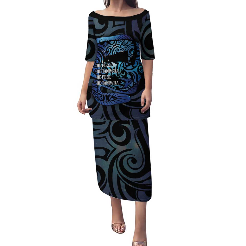Tuna Eel New Zealand Matariki Family Matching Puletasi and Hawaiian Shirt He Piko He Taniwha Maori Pattern
