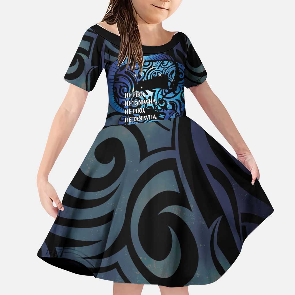 Tuna Eel New Zealand Matariki Family Matching Short Sleeve Bodycon Dress and Hawaiian Shirt He Piko He Taniwha Maori Pattern LT14 Daughter's Dress Purple - Polynesian Pride