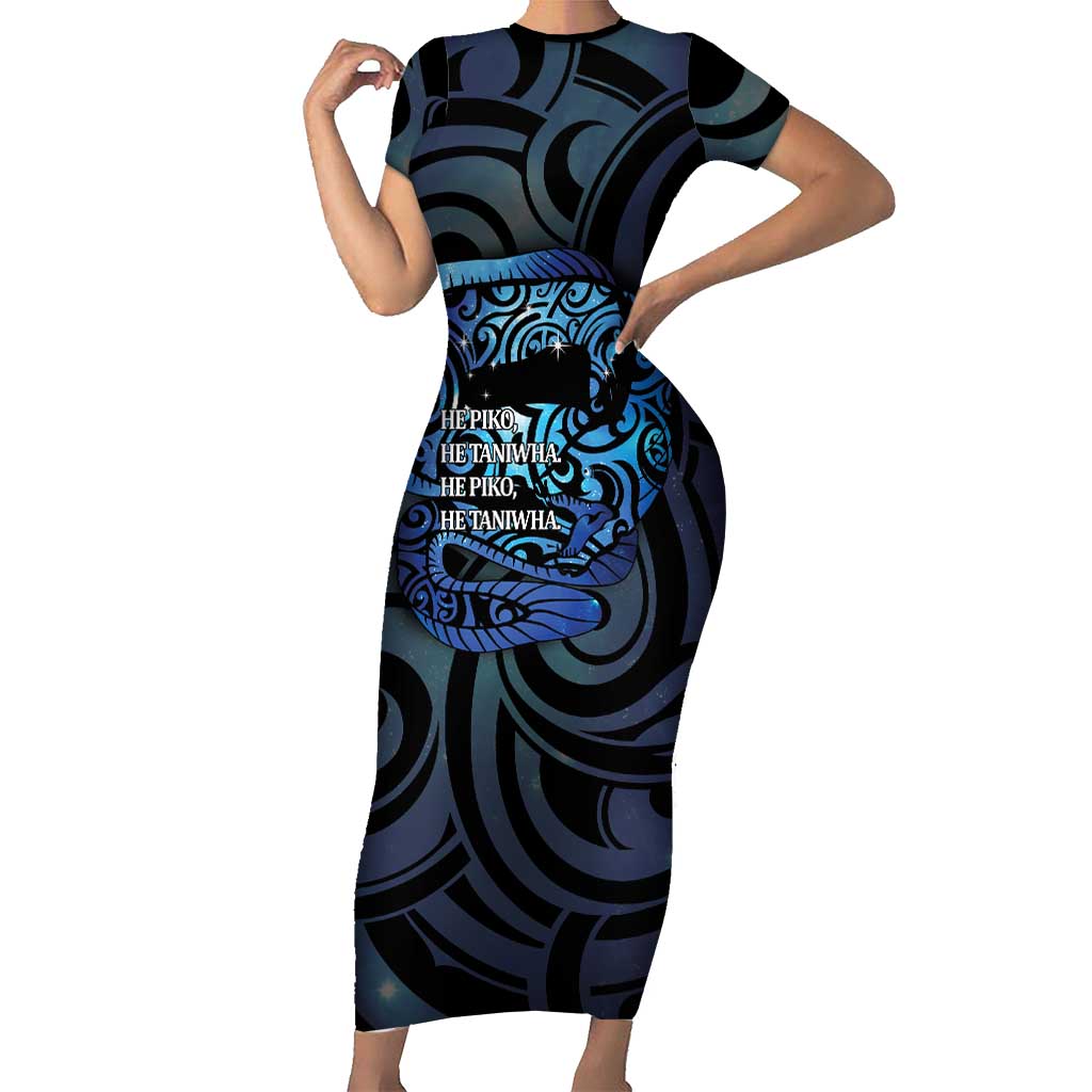 Tuna Eel New Zealand Matariki Family Matching Short Sleeve Bodycon Dress and Hawaiian Shirt He Piko He Taniwha Maori Pattern LT14 Mom's Dress Purple - Polynesian Pride
