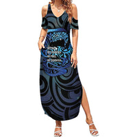Tuna Eel New Zealand Matariki Family Matching Summer Maxi Dress and Hawaiian Shirt He Piko He Taniwha Maori Pattern LT14 Mom's Dress Purple - Polynesian Pride