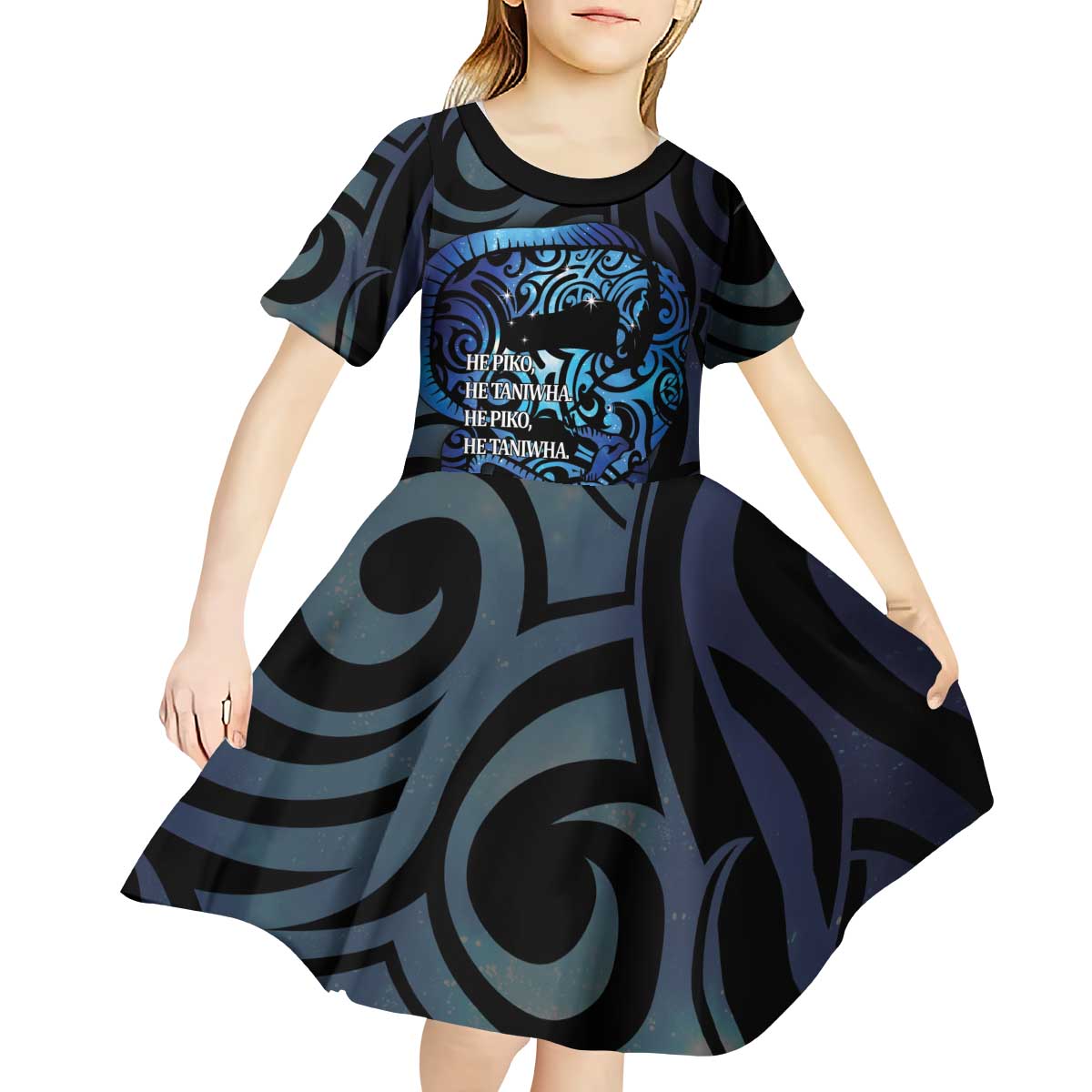 Tuna Eel New Zealand Matariki Kid Short Sleeve Dress He Piko He Taniwha Maori Pattern