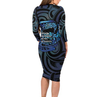 Tuna Eel New Zealand Matariki Long Sleeve Bodycon Dress He Piko He Taniwha Maori Pattern
