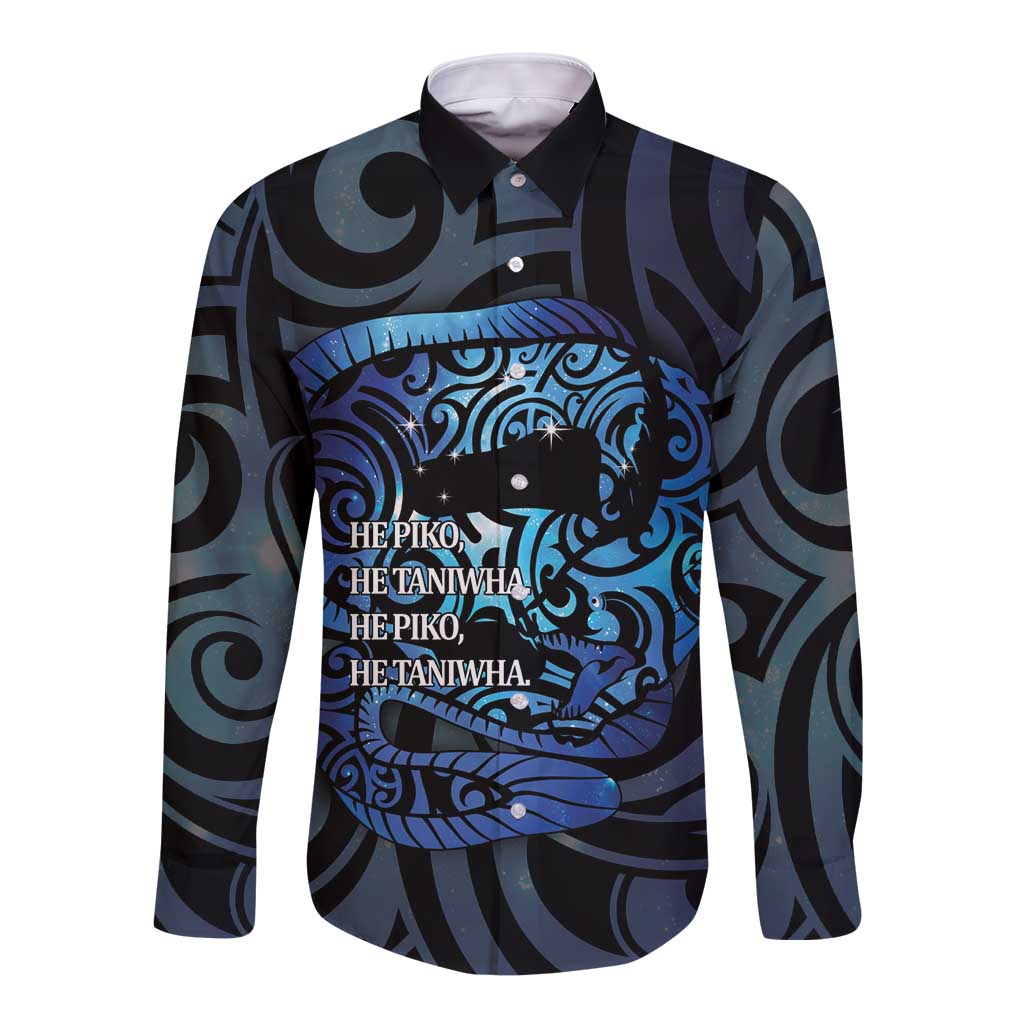 Tuna Eel New Zealand Matariki Long Sleeve Button Shirt He Piko He Taniwha Maori Pattern