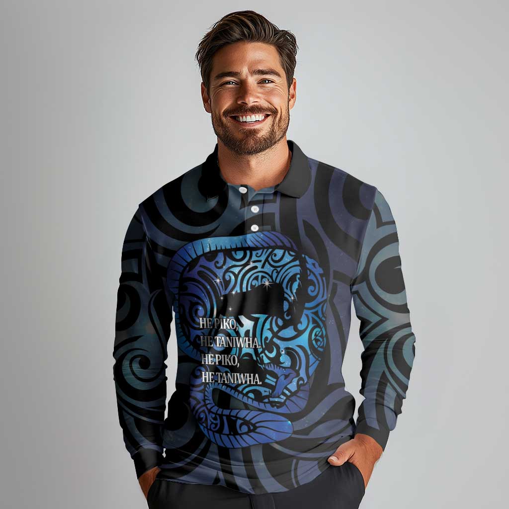 Tuna Eel New Zealand Matariki Long Sleeve Polo Shirt He Piko He Taniwha Maori Pattern