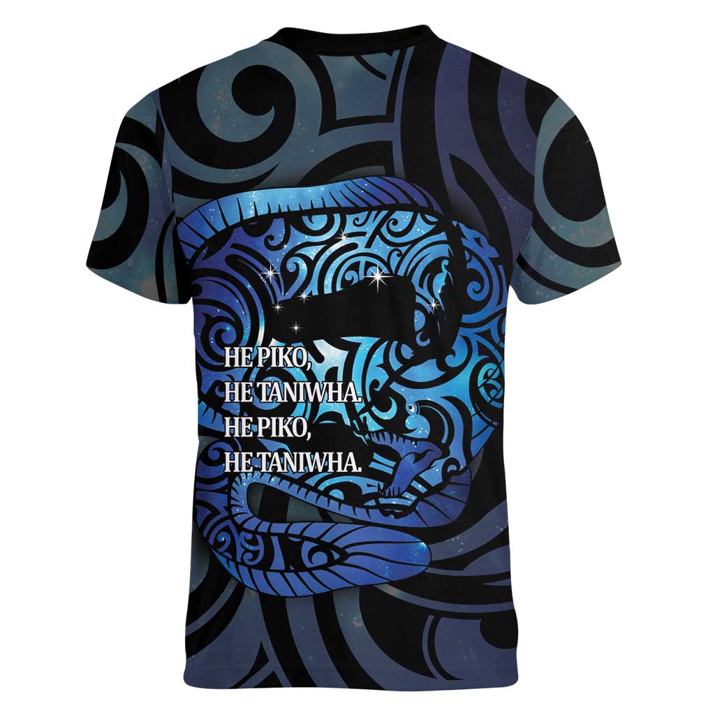 Tuna Eel New Zealand Matariki Women V-Neck T-Shirt He Piko He Taniwha Maori Pattern LT14 - Polynesian Pride