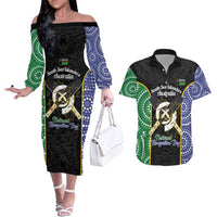 Personalised South Sea Islanders National Recognition Day Couples Matching Off The Shoulder Long Sleeve Dress and Hawaiian Shirt Australia Aboriginal Vanuatu Pig Tusk