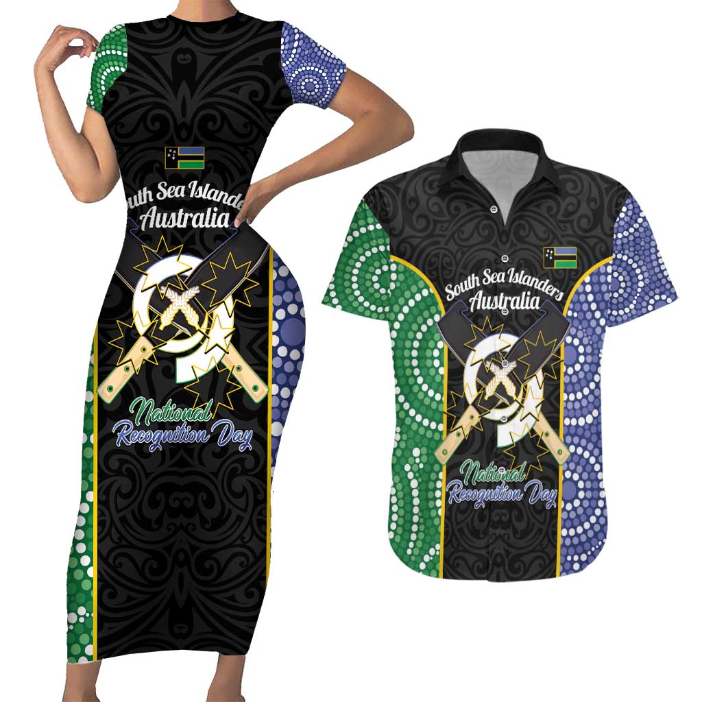 Personalised South Sea Islanders National Recognition Day Couples Matching Short Sleeve Bodycon Dress and Hawaiian Shirt Australia Aboriginal Vanuatu Pig Tusk