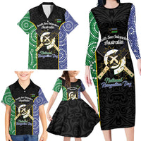 Personalised South Sea Islanders National Recognition Day Family Matching Long Sleeve Bodycon Dress and Hawaiian Shirt Australia Aboriginal Vanuatu Pig Tusk