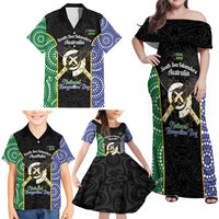Personalised South Sea Islanders National Recognition Day Family Matching Off Shoulder Maxi Dress and Hawaiian Shirt Australia Aboriginal Vanuatu Pig Tusk