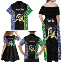 Personalised South Sea Islanders National Recognition Day Family Matching Off Shoulder Maxi Dress and Hawaiian Shirt Australia Aboriginal Vanuatu Pig Tusk