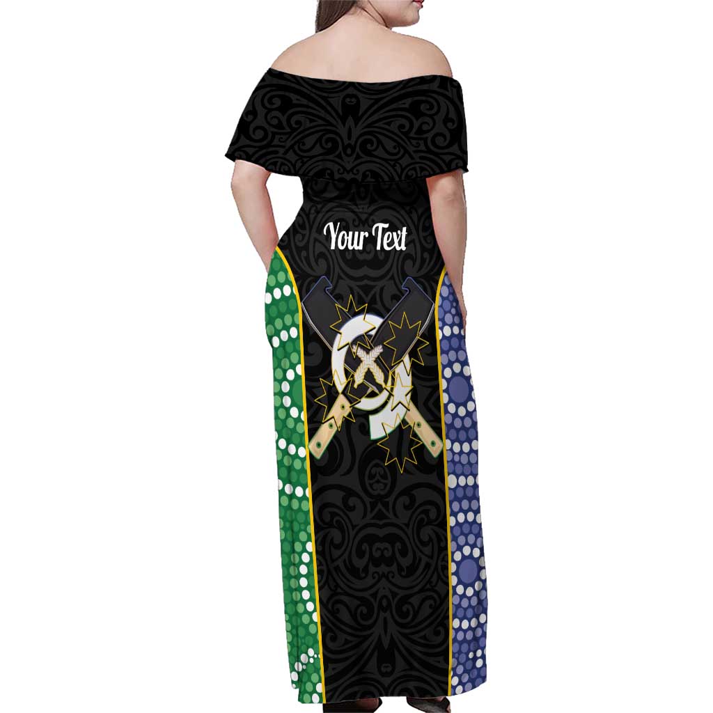 Personalised South Sea Islanders National Recognition Day Family Matching Off Shoulder Maxi Dress and Hawaiian Shirt Australia Aboriginal Vanuatu Pig Tusk