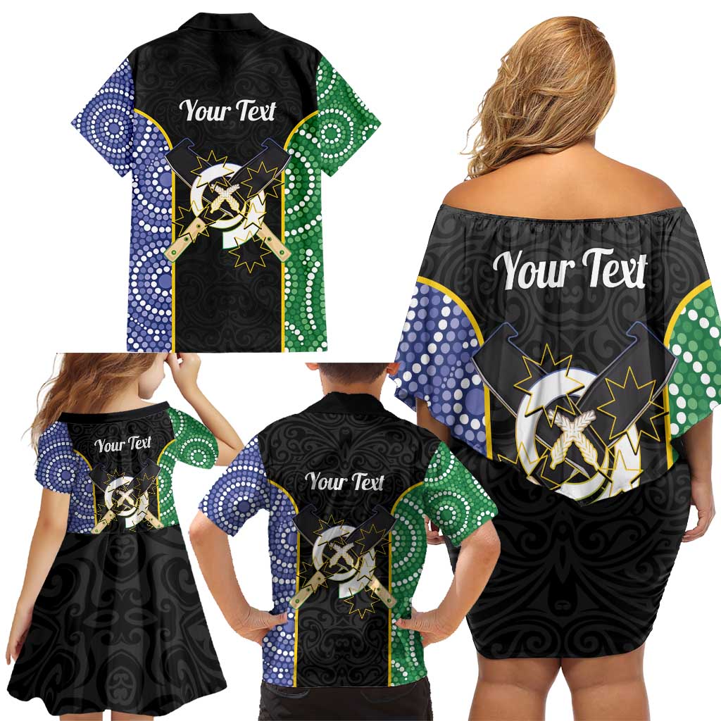 Personalised South Sea Islanders National Recognition Day Family Matching Off Shoulder Short Dress and Hawaiian Shirt Australia Aboriginal Vanuatu Pig Tusk