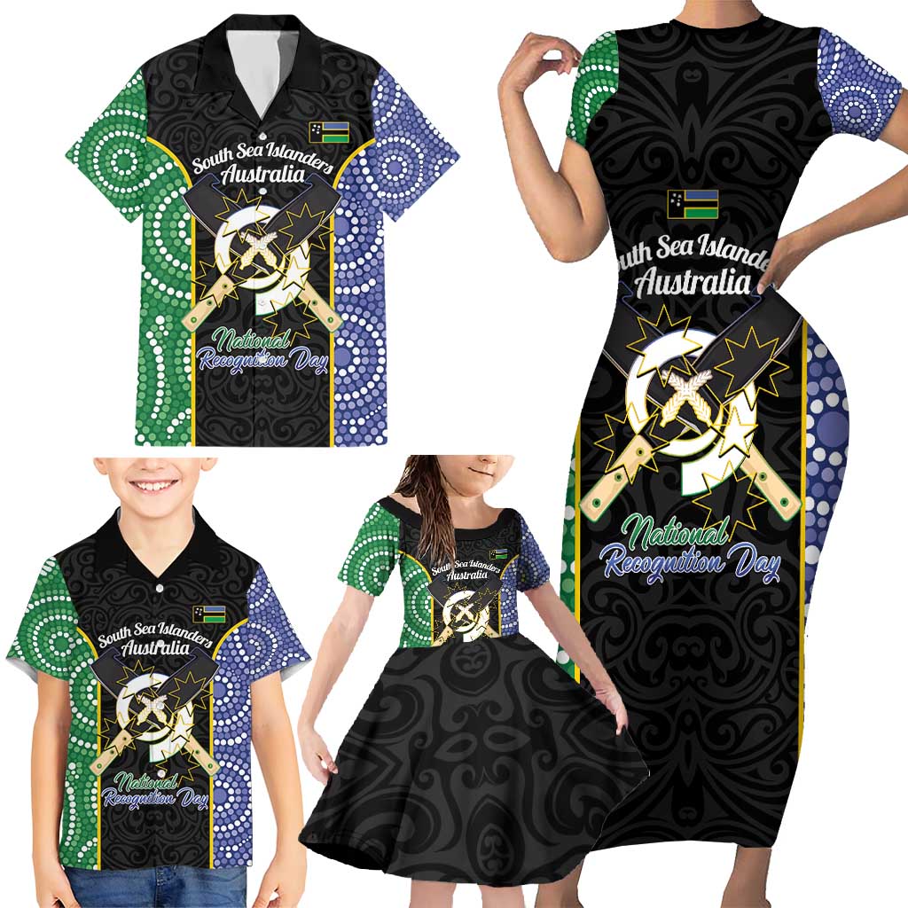 Personalised South Sea Islanders National Recognition Day Family Matching Short Sleeve Bodycon Dress and Hawaiian Shirt Australia Aboriginal Vanuatu Pig Tusk