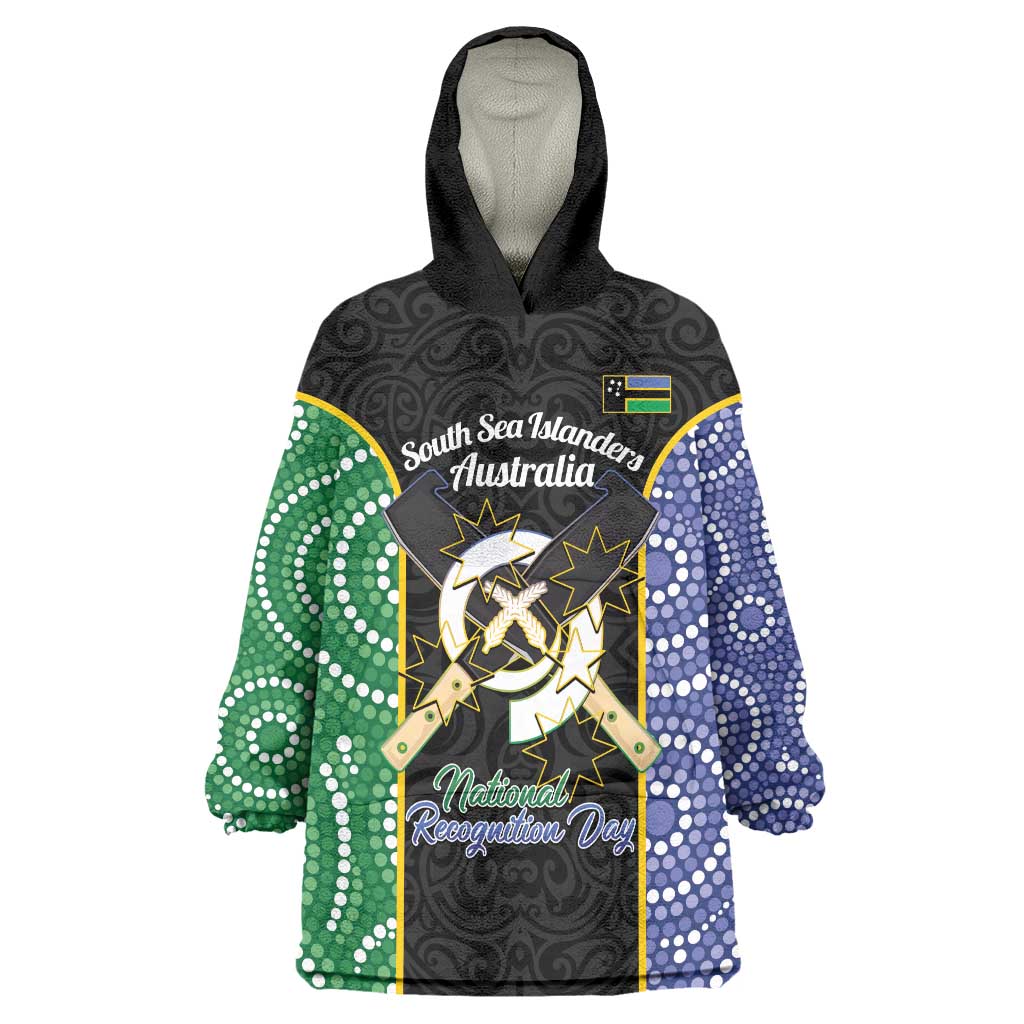 Personalised South Sea Islanders National Recognition Day Wearable Blanket Hoodie Australia Aboriginal Vanuatu Pig Tusk LT14 One Size Black - Polynesian Pride