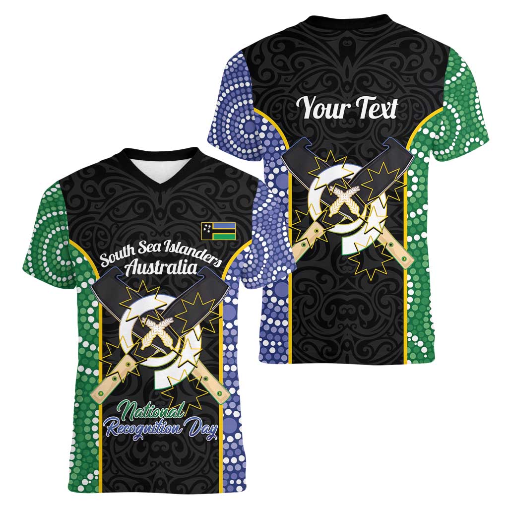 Personalised South Sea Islanders National Recognition Day Women V-Neck T-Shirt Australia Aboriginal Vanuatu Pig Tusk