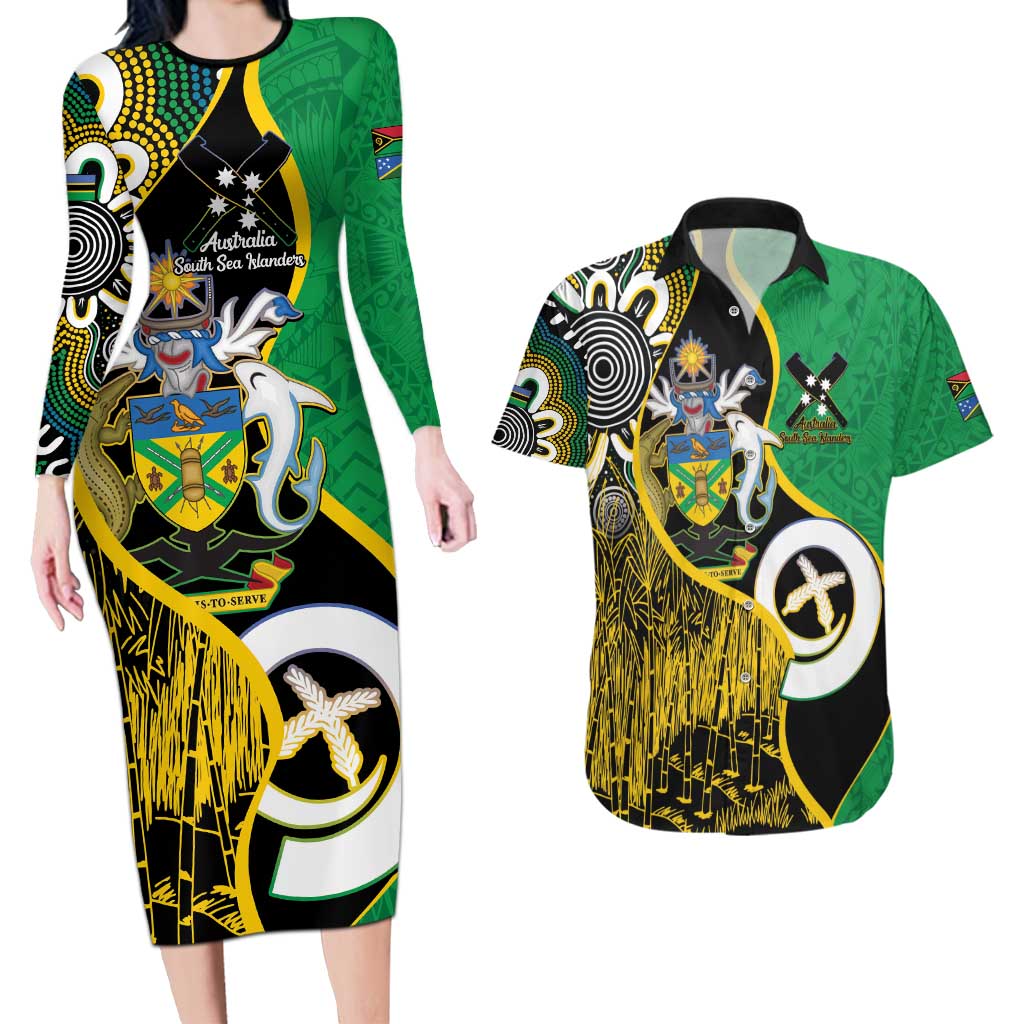 Australian South Sea Islanders National Recognition Day Couples Matching Long Sleeve Bodycon Dress and Hawaiian Shirt Solomon Islands And Vanuatu Culture