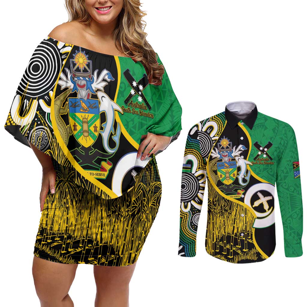 Australian South Sea Islanders National Recognition Day Couples Matching Off Shoulder Short Dress and Long Sleeve Button Shirt Solomon Islands And Vanuatu Culture