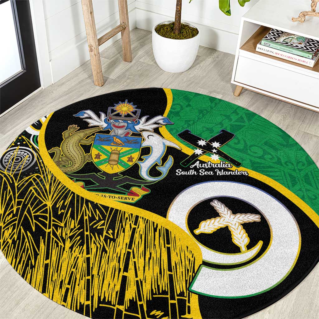 Australian South Sea Islanders National Recognition Day Round Carpet Solomon Islands And Vanuatu Culture LT14 Black - Polynesian Pride