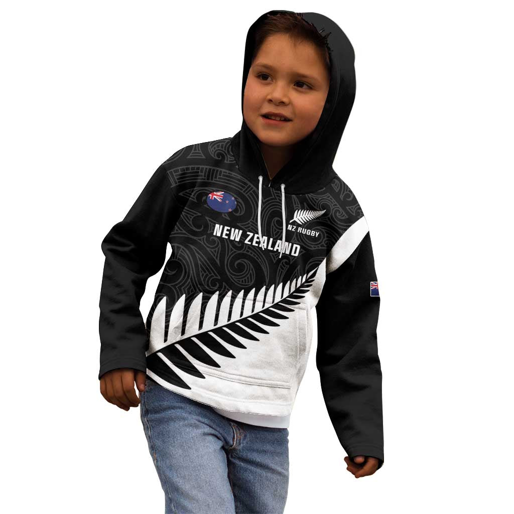 New Zealand Silver Fern Rugby Kid Hoodie All Black Go Champions Maori Pattern LT14