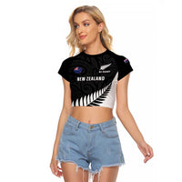 New Zealand Silver Fern Rugby Raglan Cropped T Shirt All Black Go Champions Maori Pattern LT14