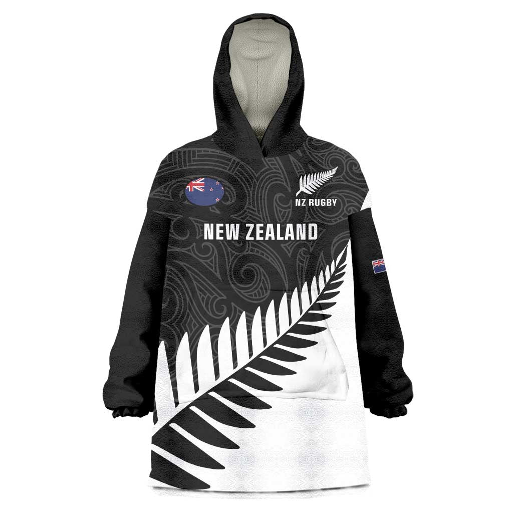 New Zealand Silver Fern Rugby Wearable Blanket Hoodie All Black Go Champions Maori Pattern LT14