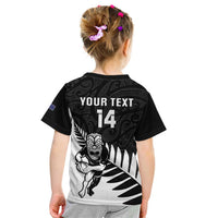 Personalised New Zealand Silver Fern Rugby Kid T Shirt All Black Go Champions Maori Pattern LT14