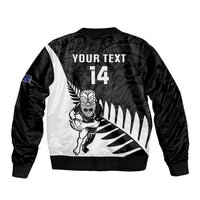 Personalised New Zealand Silver Fern Rugby Sleeve Zip Bomber Jacket All Black Go Champions Maori Pattern LT14