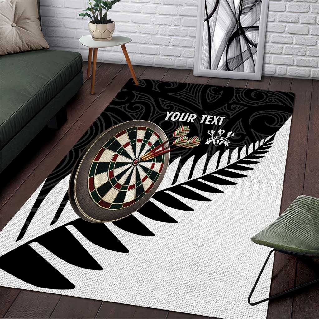 Personalised New Zealand Darts Area Rug Silver Fern Aotearoa Maori Pattern LT14 Black - Polynesian Pride