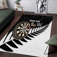 Personalised New Zealand Darts Area Rug Silver Fern Aotearoa Maori Pattern LT14 Black - Polynesian Pride