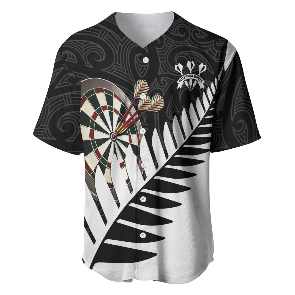 Personalised New Zealand Darts Baseball Jersey Silver Fern Aotearoa Maori Pattern - Polynesian Pride