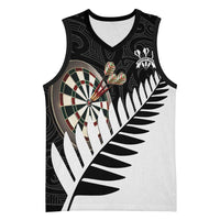 Personalised New Zealand Darts Basketball Jersey Silver Fern Aotearoa Maori Pattern - Polynesian Pride