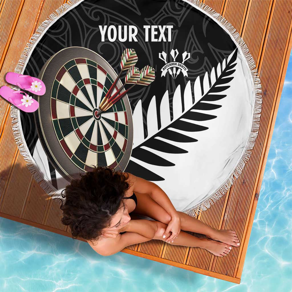 Personalised New Zealand Darts Beach Blanket Silver Fern Aotearoa Maori Pattern - Polynesian Pride