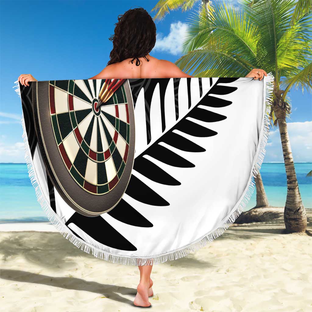 Personalised New Zealand Darts Beach Blanket Silver Fern Aotearoa Maori Pattern - Polynesian Pride